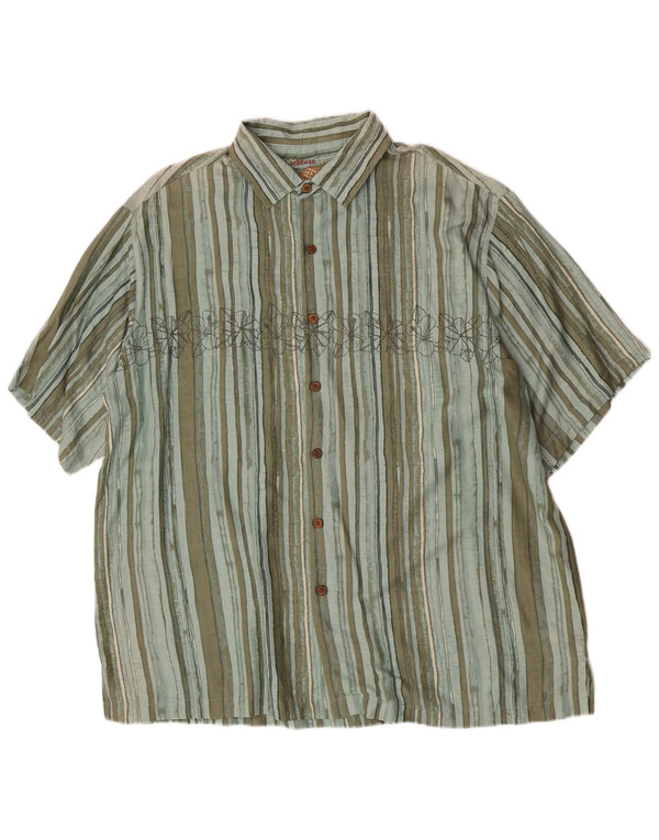 Camicia a maniche corte da uomo Caribbean Joe XL in seta a righe verdi