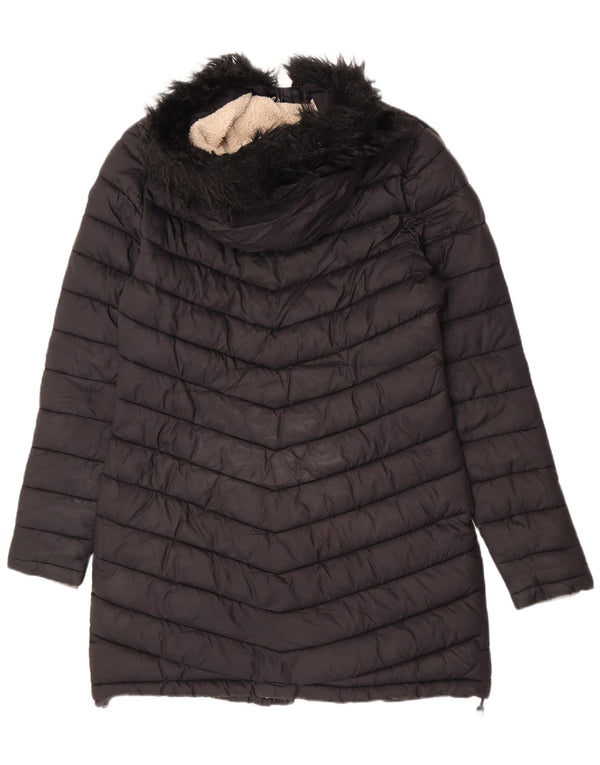 Cappotto imbottito con cappuccio da donna Superdry UK 14 nylon nero medio
