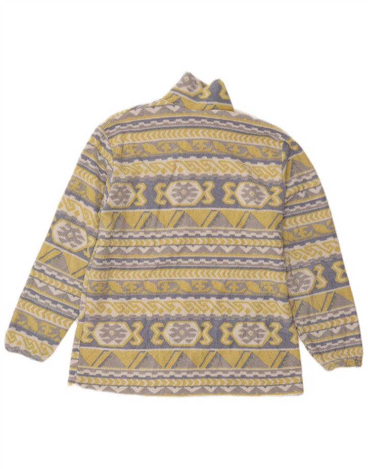Giacca in pile vintage da donna UK 20 2XL Giallo geometrico