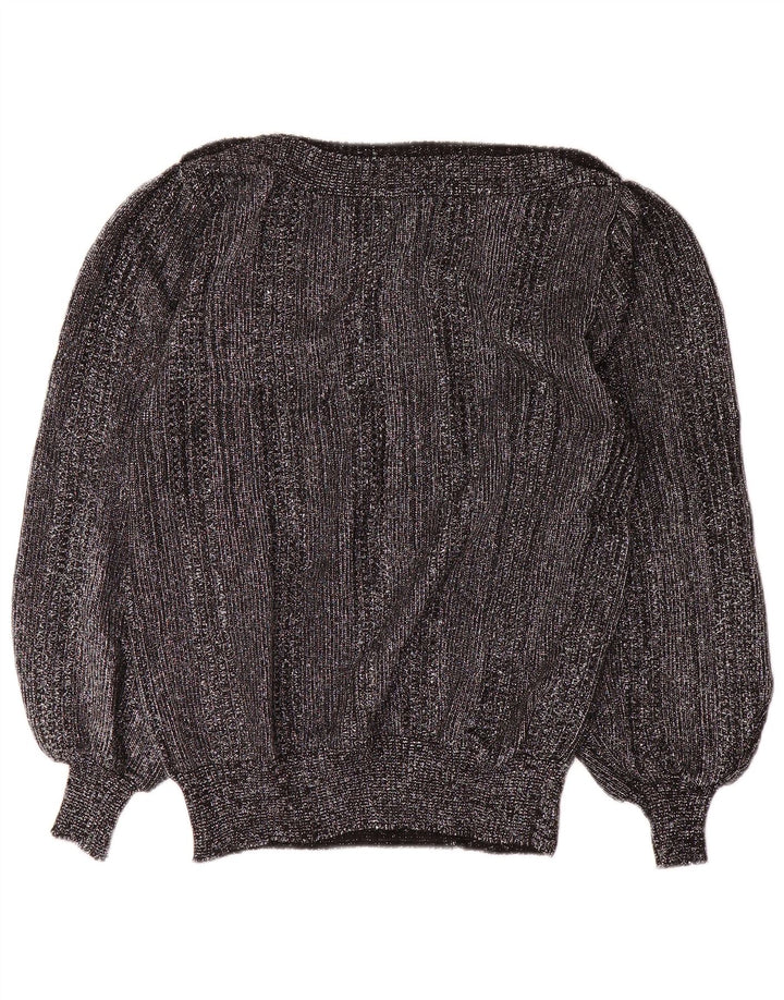 Maglione maglione vintage da donna con scollo a barca UK 14 Argento medio