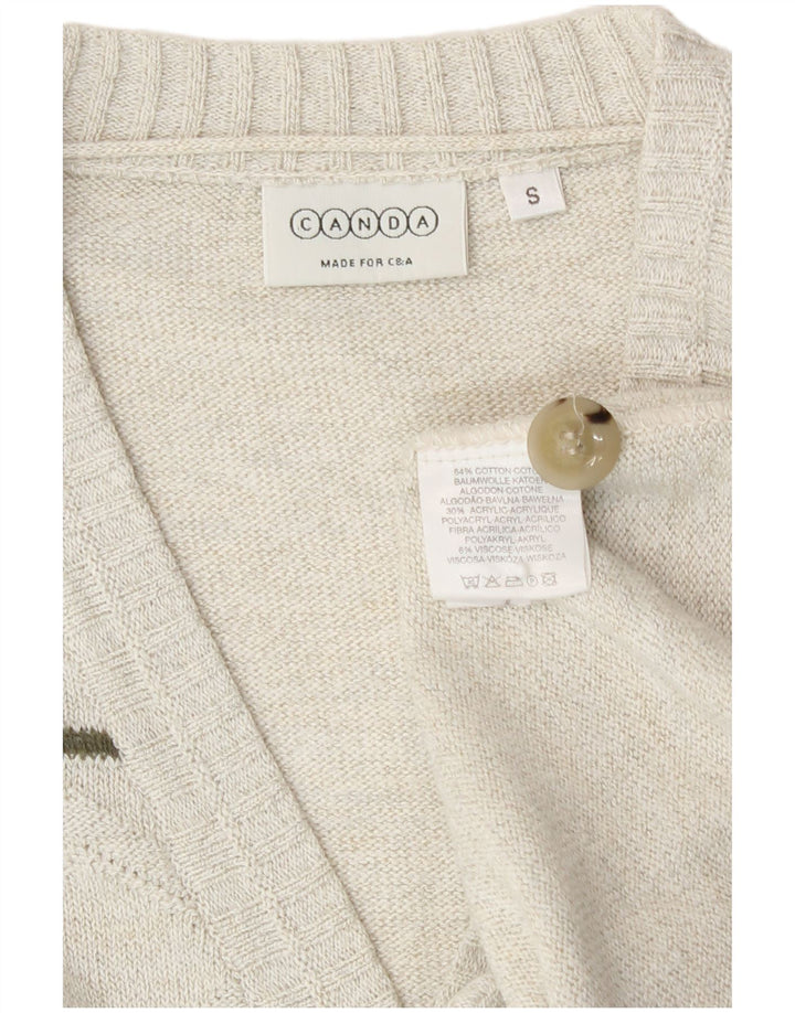 Maglione cardigan da uomo Canda piccolo in cotone geometrico bianco sporco