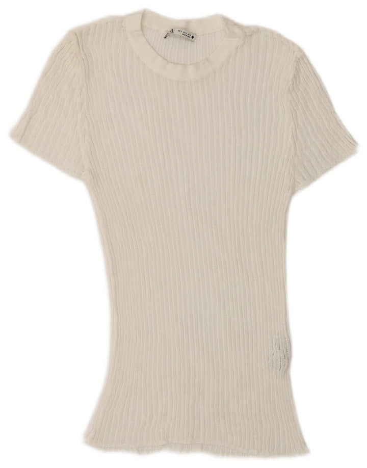 T-shirt Zara da donna Top UK 10 Small bianca in viscosa