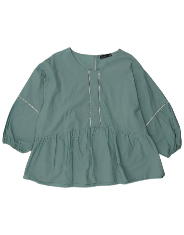 Top camicetta a maniche lunghe da donna Marks & Spencer UK 16 grande cotone verde