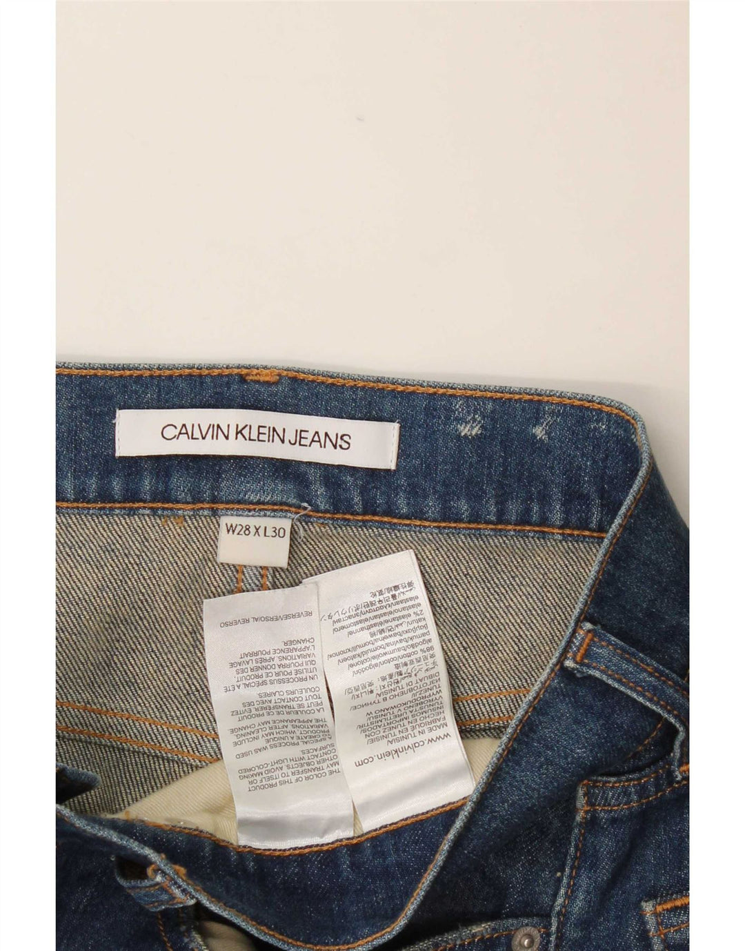 Jeans slim invecchiati da donna Calvin Klein W28 L30 cotone blu