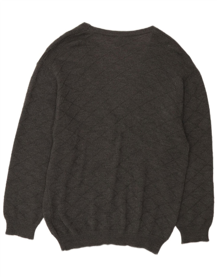 Maglione cardigan da donna vintage EU 46 XL grigio a quadri in poliacrilico