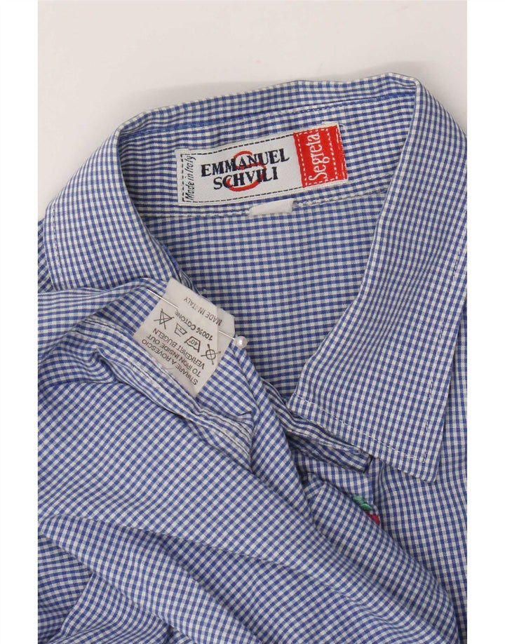 Emmanuel Schvili Camicia regolare a maniche lunghe da donna UK 18 XL Blu a quadretti