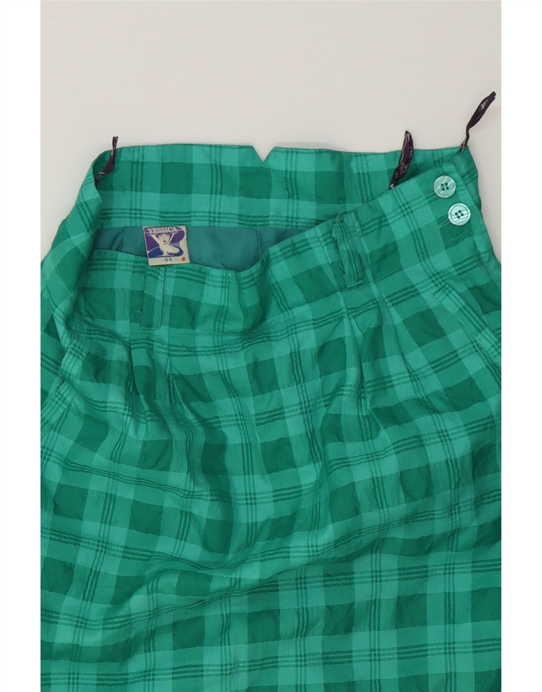 YESSICA Womens A-Line Skirt IT 44 Medium W30  Green Check Polyester Vintage Yessica and Second-Hand Yessica from Messina Hembry 