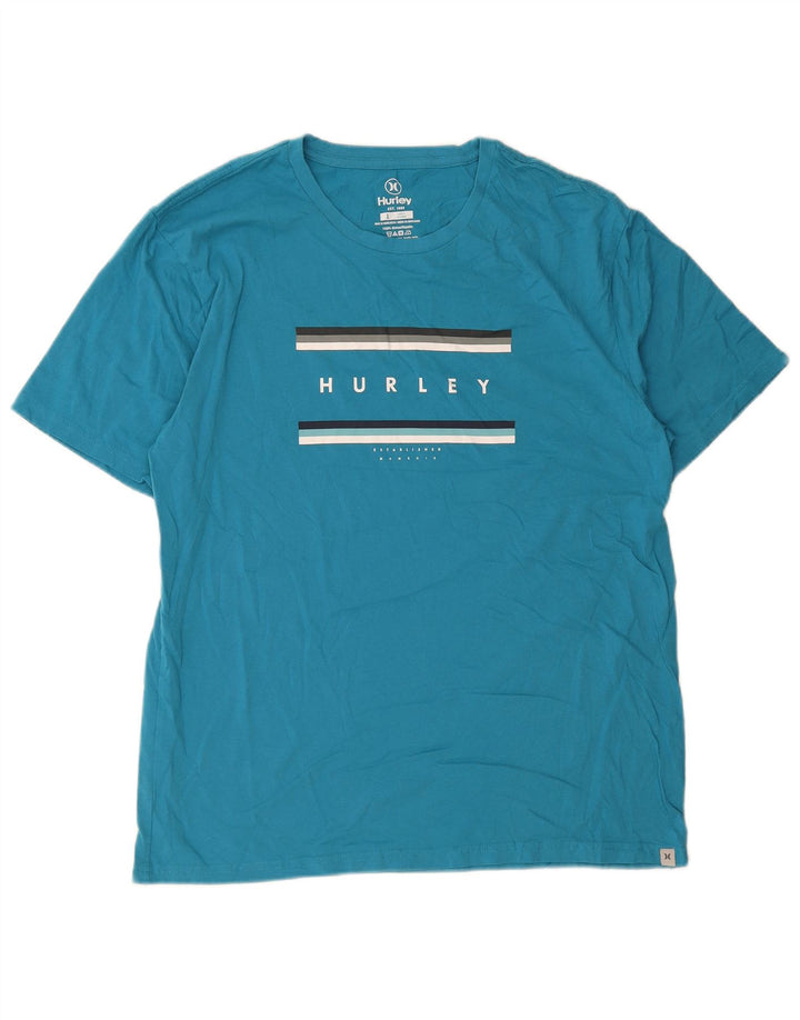 T-shirt grafica da uomo Hurley Top grande in cotone blu
