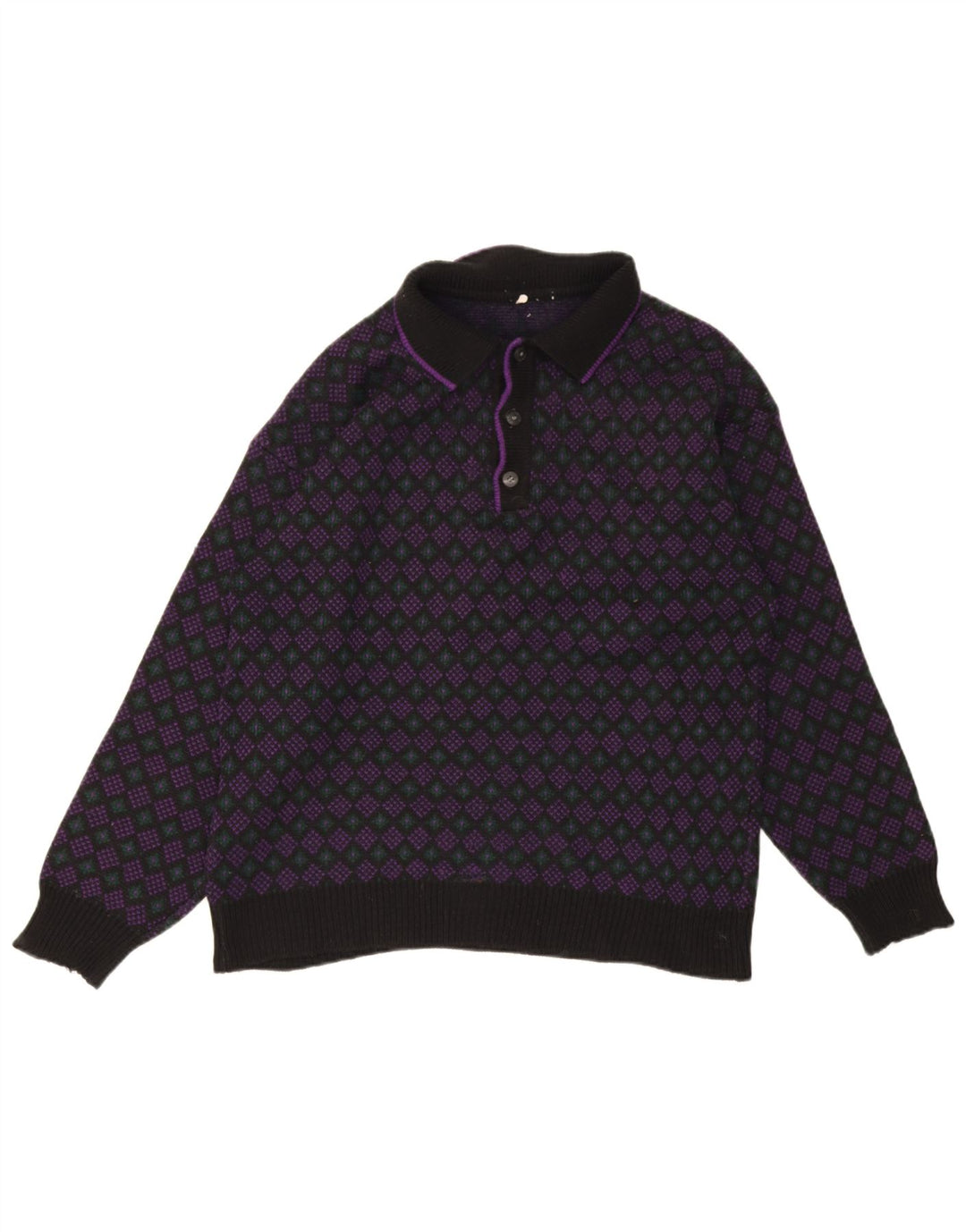 Maglione vintage da uomo con collo a polo, medio, geometrico multicolore