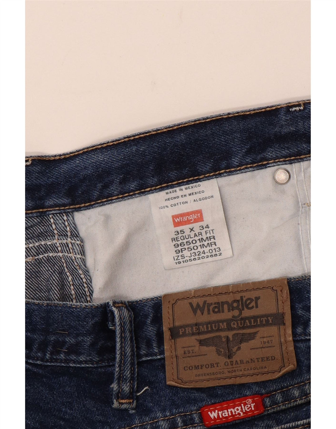 Jeans dritti da uomo Wrangler vestibilità regolare W35 L30 cotone blu
