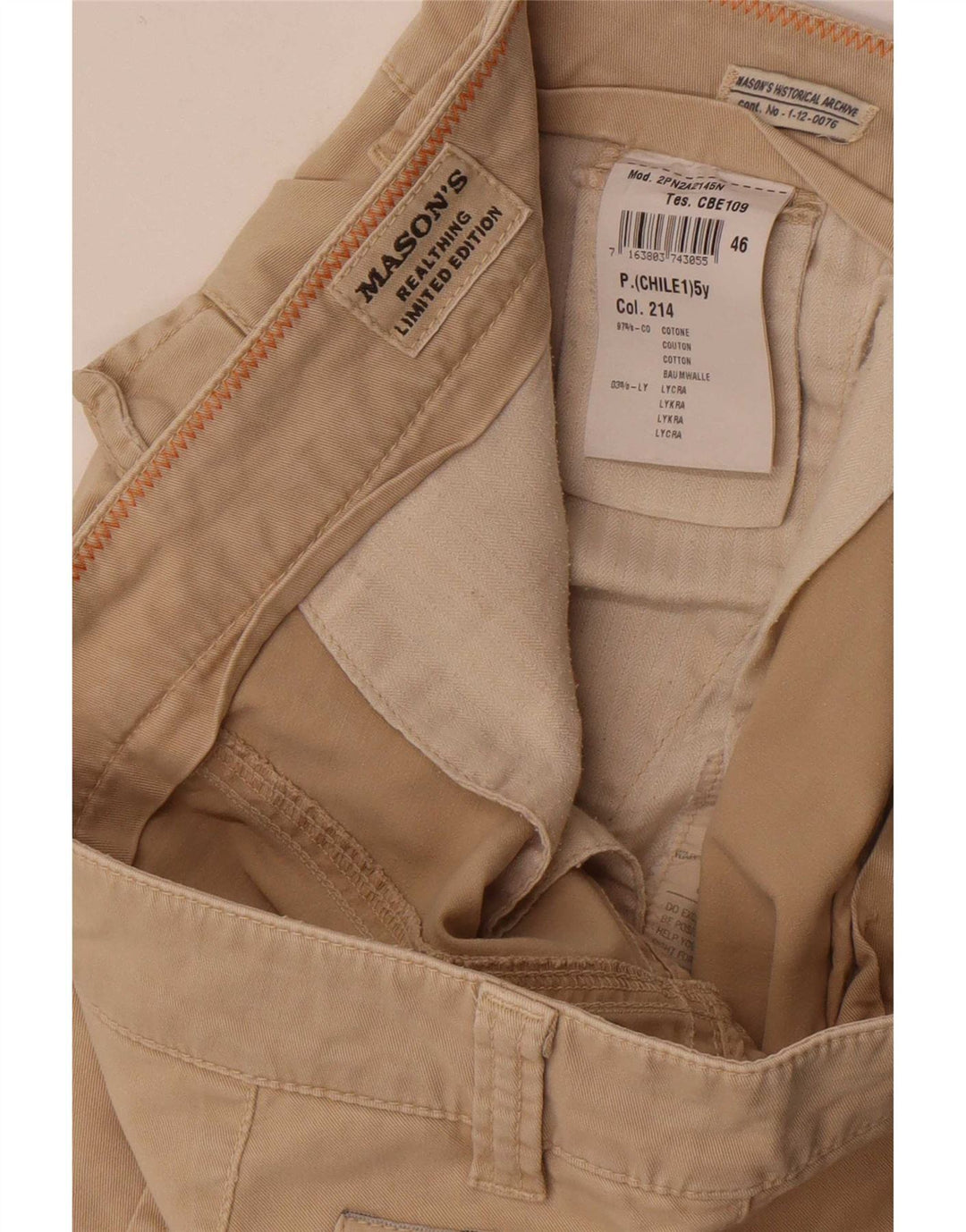 Pantaloni cargo slim da uomo Mason's W31 L34 cotone beige