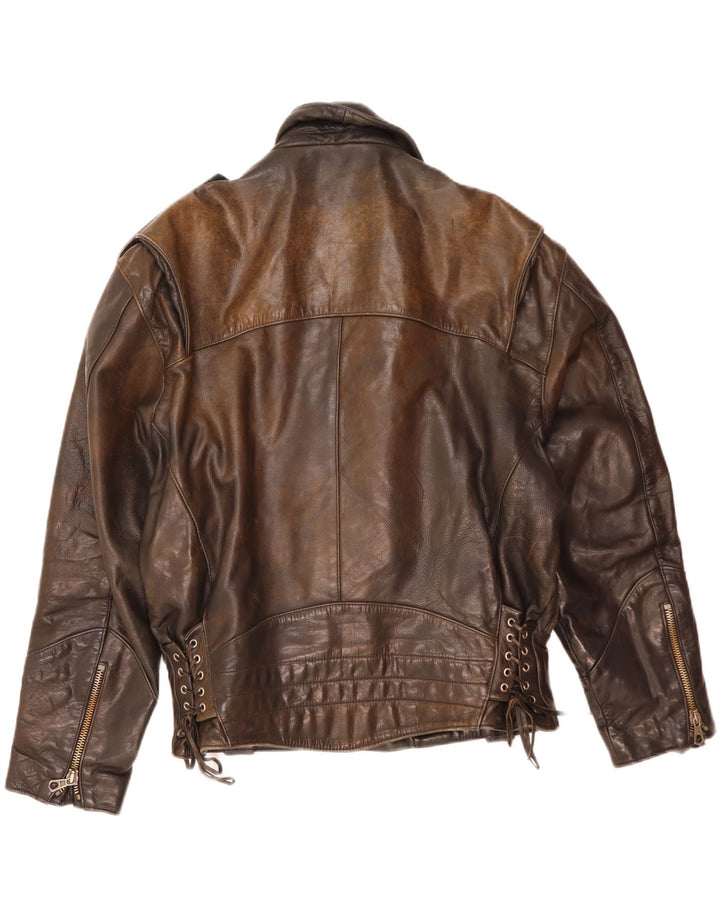 Giacca da motociclista in pelle da uomo vintage UK 38 Pelle marrone medio