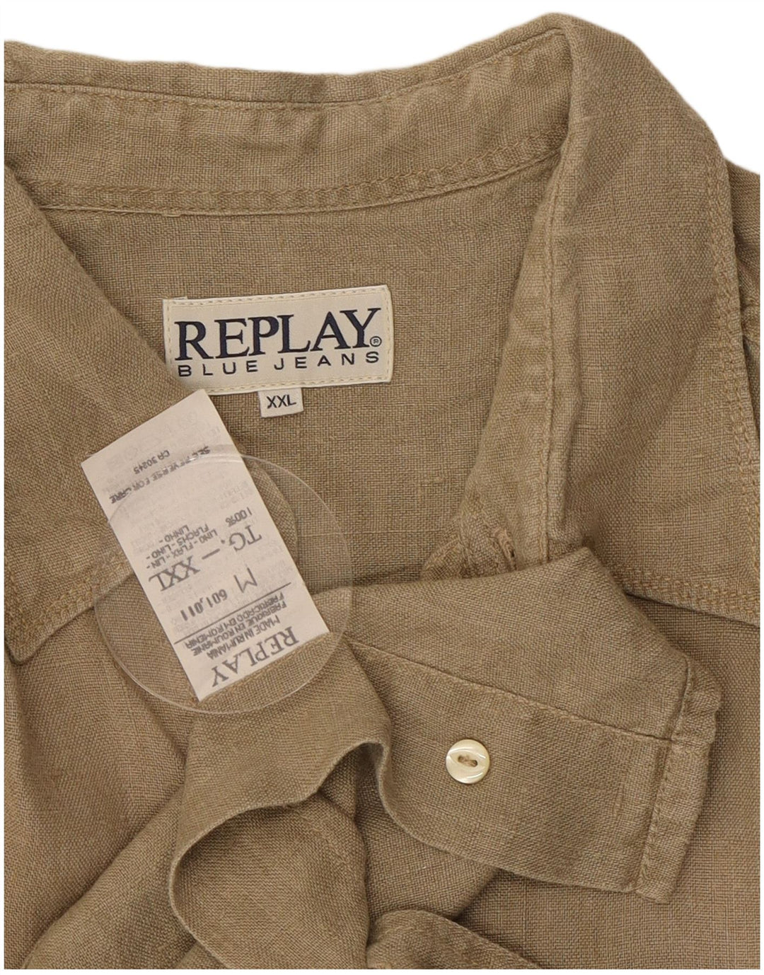 Camicia da uomo Replay 2XL Lino Beige
