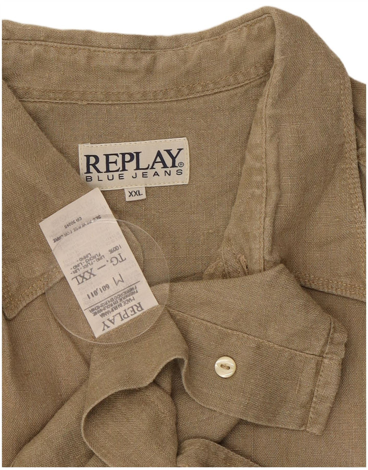 Camicia da uomo Replay 2XL Lino Beige