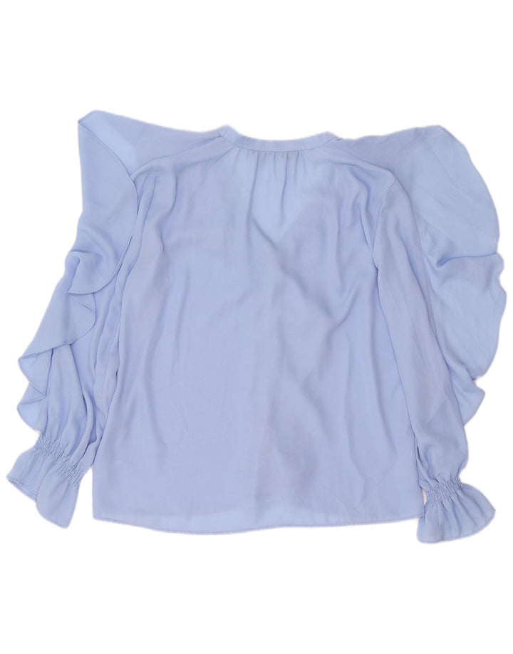 ZARA Camicia da Donna con Volant sul Fronte Camicetta UK 14 Blu Medio