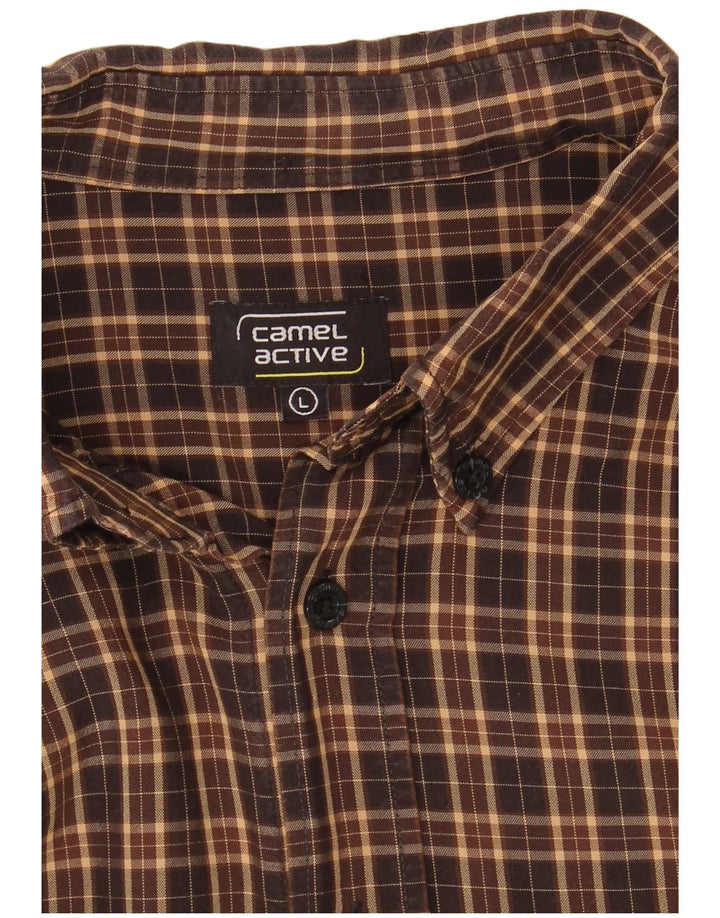 Camicia in flanella da uomo Camel Active, motivo a quadri marroni grandi