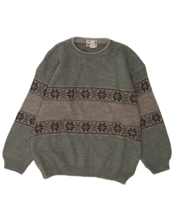 Maglione maglione girocollo da uomo Bresci verde medio Fair Isle