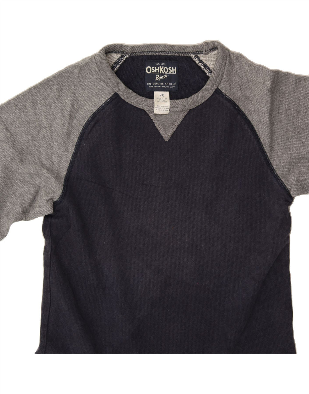 OSH KOSH Boys Sweatshirt Jumper 6-7 Years Navy Blue Colourblock Cotton Vintage Osh Kosh and Second-Hand Osh Kosh from Messina Hembry 