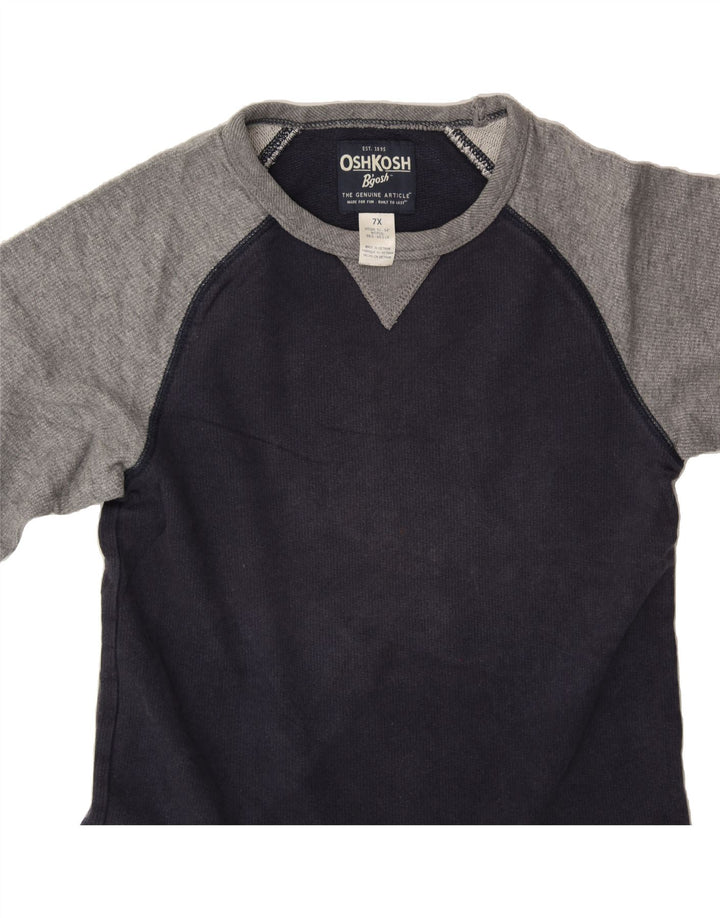 OSH KOSH Boys Sweatshirt Jumper 6-7 Years Navy Blue Colourblock Cotton Vintage Osh Kosh and Second-Hand Osh Kosh from Messina Hembry 