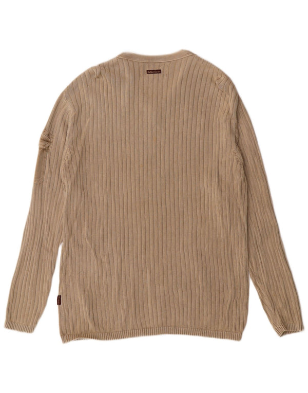 Marlboro Classics Maglione da uomo con scollo a V grande classico in cotone beige