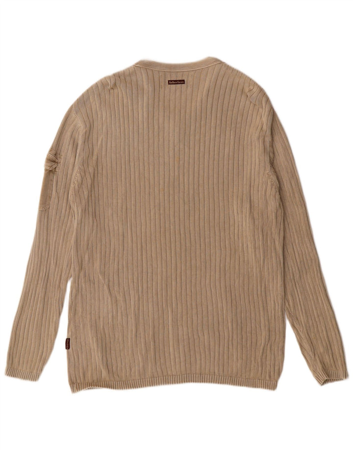 Marlboro Classics Maglione da uomo con scollo a V grande classico in cotone beige
