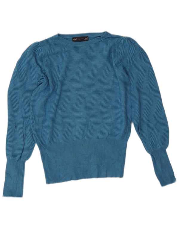 Maglione maglione con scollo a barca da donna Marks & Spencer UK 10 piccolo Chevron blu