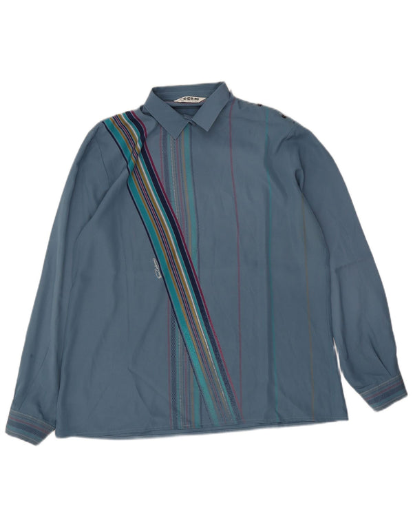 Camicia pullover vintage da donna IT 48 XL Poliestere a righe blu