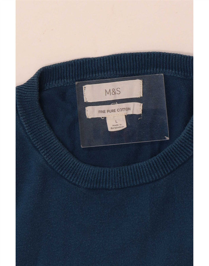 Maglione maglione girocollo da uomo Marks & Spencer grande cotone blu