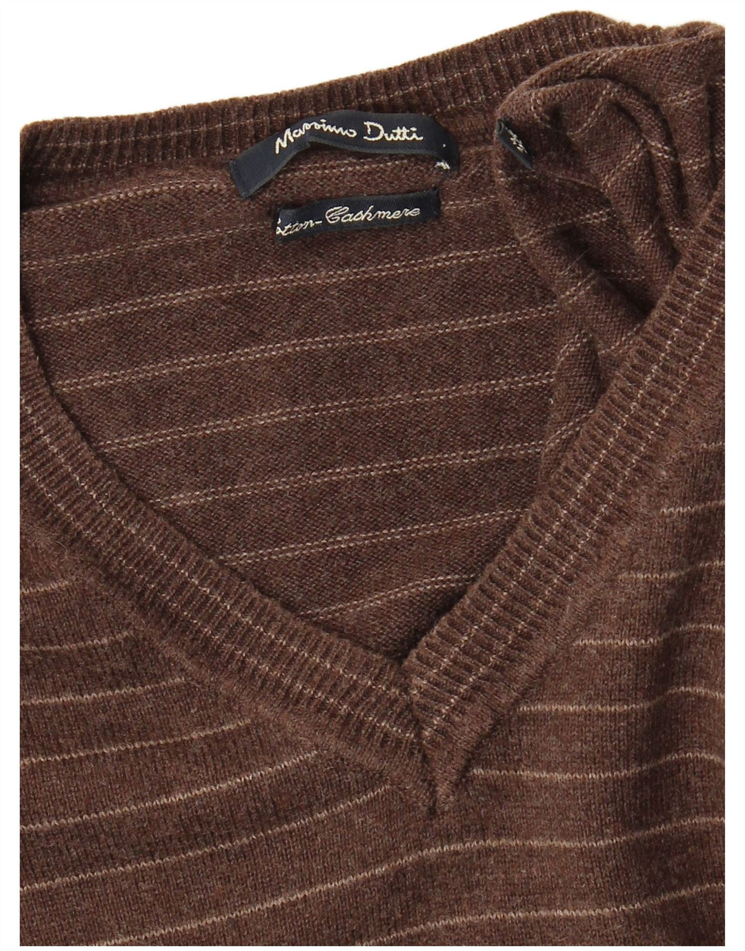 Massimo Dutti Maglione da uomo con scollo a V XL a righe marroni