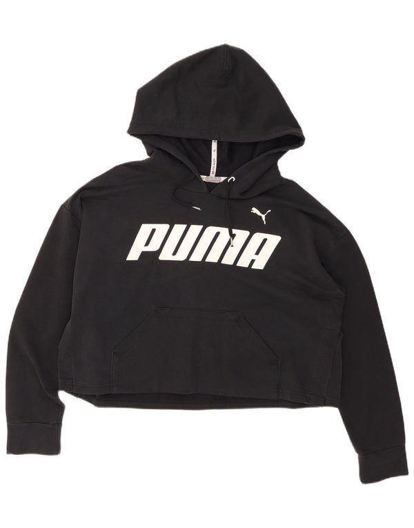Felpa con cappuccio grafica corta oversize da donna PUMA UK 10 piccola in cotone nero