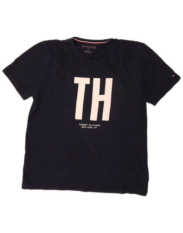 T-shirt grafica da uomo Tommy Hilfiger Top 2XL cotone blu navy