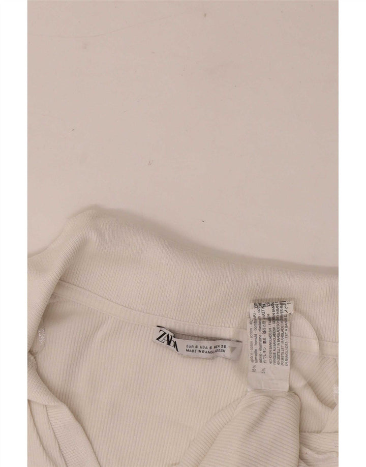 Polo corta da donna Zara UK 8 piccola in cotone bianco