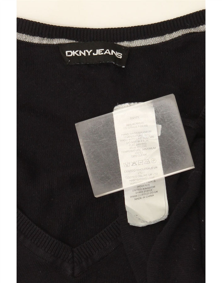 Maglione maglione oversize con scollo a V grafico da donna Dkny UK 14 grande nero