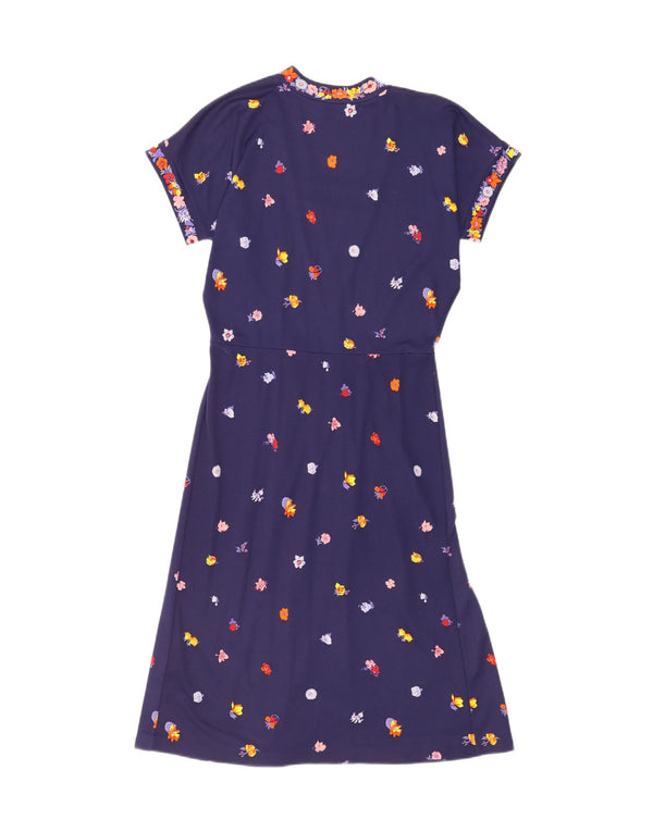 Abito a trapezio da donna vintage UK 14 medio blu navy floreale