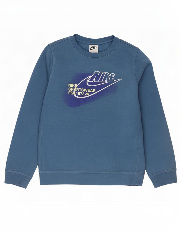 Nike Boys Graphic Sweatshirt Jumper 10-11 Years Medium Blue Cotton