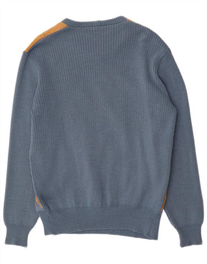 Maglione maglione girocollo da uomo vintage blu medio a rombi/acrilico con diamanti