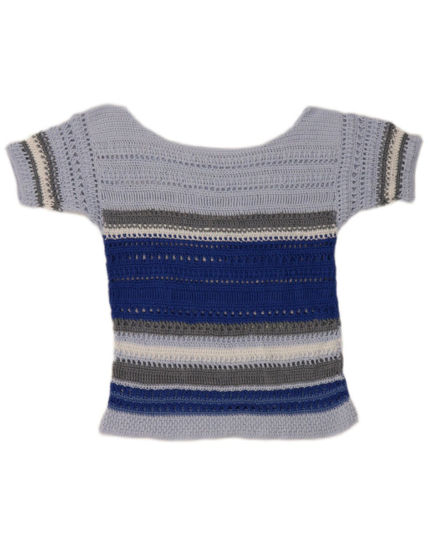 Camicetta vintage da donna all'uncinetto Top UK 10 piccole righe blu