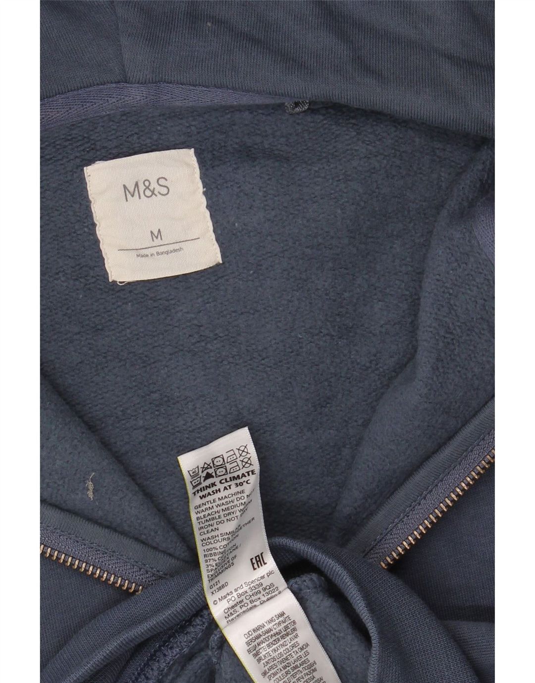 Maglione con cappuccio e zip da uomo Marks & Spencer in cotone blu navy medio