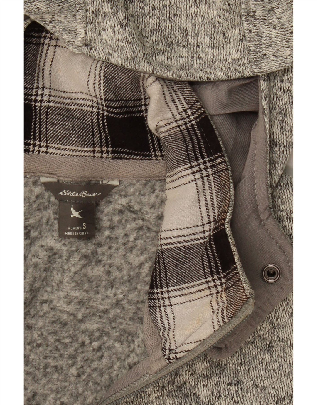 EDDIE BAUER Womens Hooded Bomber Jacket UK 10 Small Grey Flecked Polyester Vintage Eddie Bauer and Second-Hand Eddie Bauer from Messina Hembry 