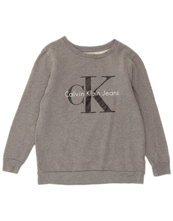 CALVIN KLEIN JEANS Felpa oversize da donna Maglione UK 6 XS Grigio chiazzato