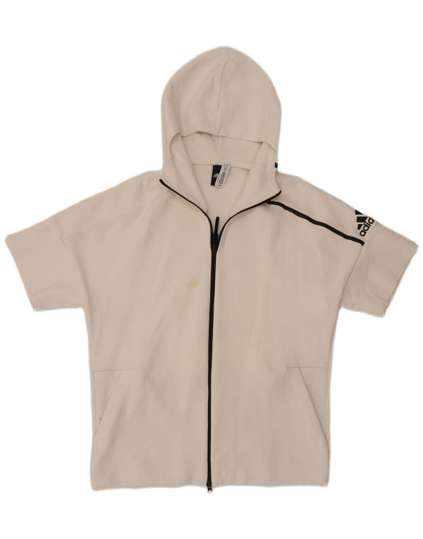 Maglione con cappuccio e zip a maniche corte da uomo Adidas XL in cotone bianco sporco