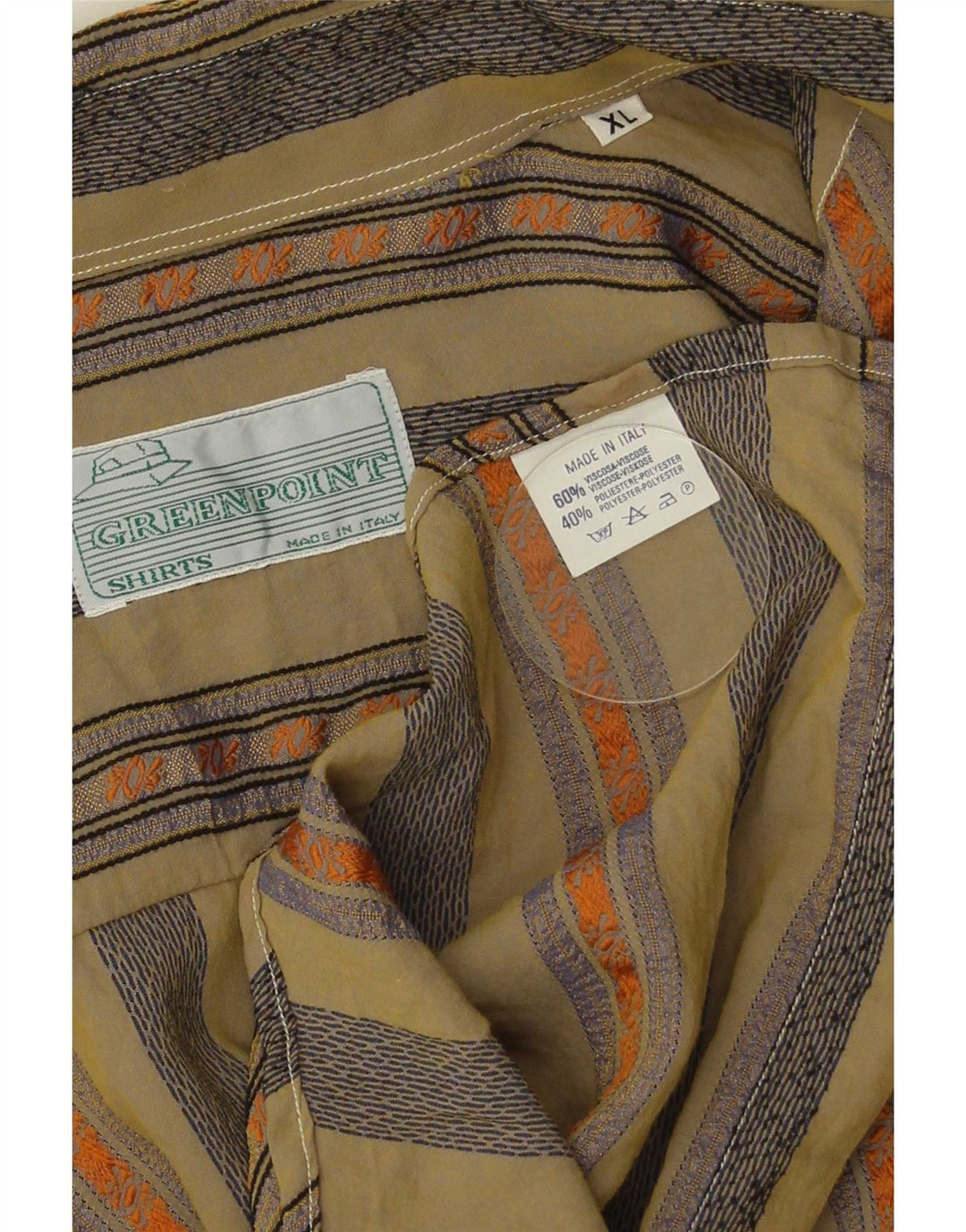 Camicia vintage da uomo XL in viscosa a righe kaki