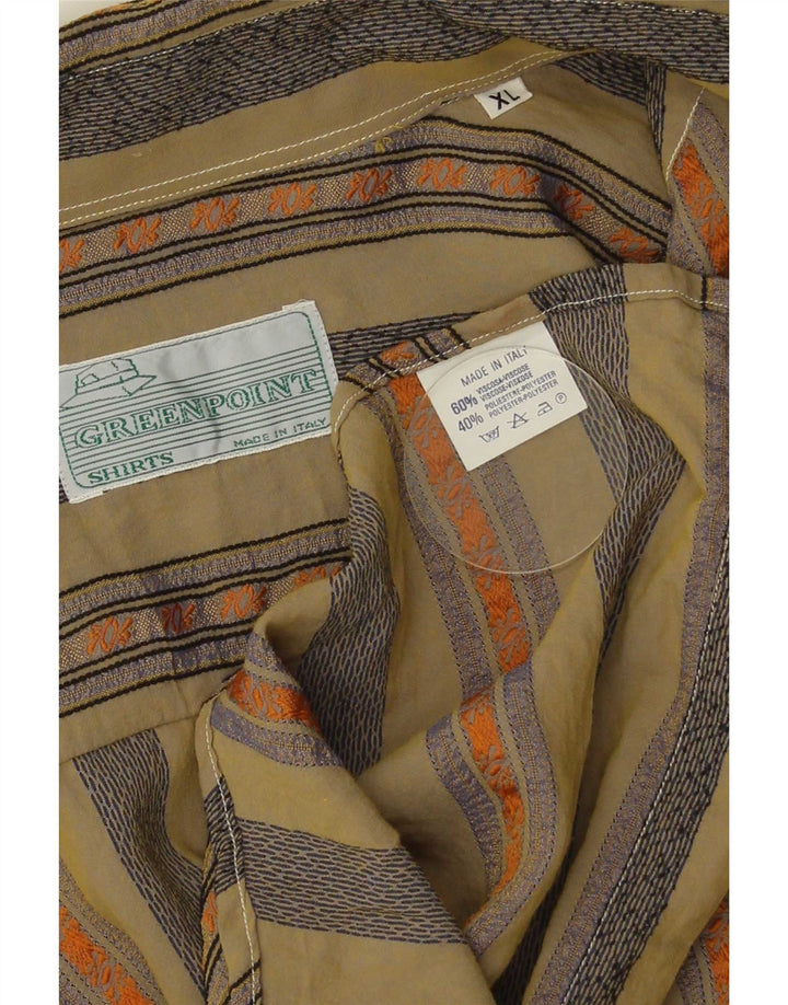 Camicia vintage da uomo XL in viscosa a righe kaki