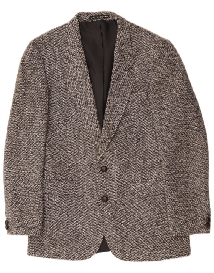 Giacca blazer da uomo a 2 bottoni Harris Tweed UK 40 grande lana grigia