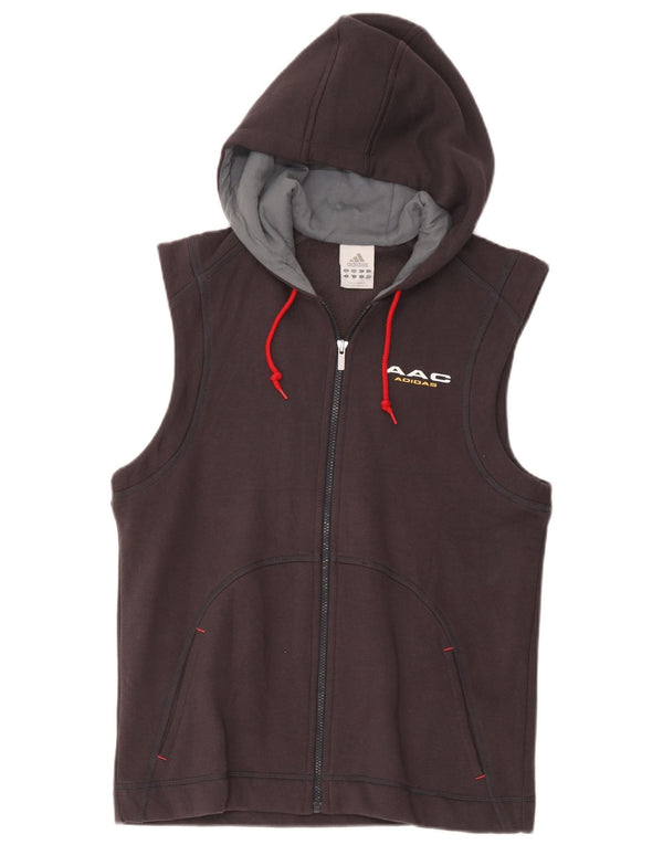 Felpa con cappuccio grafica senza maniche Adidas da uomo in cotone grigio medio