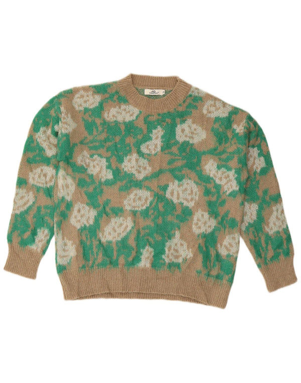 MOCHY Maglione girocollo da donna UK 16 Grande acrilico floreale grigio