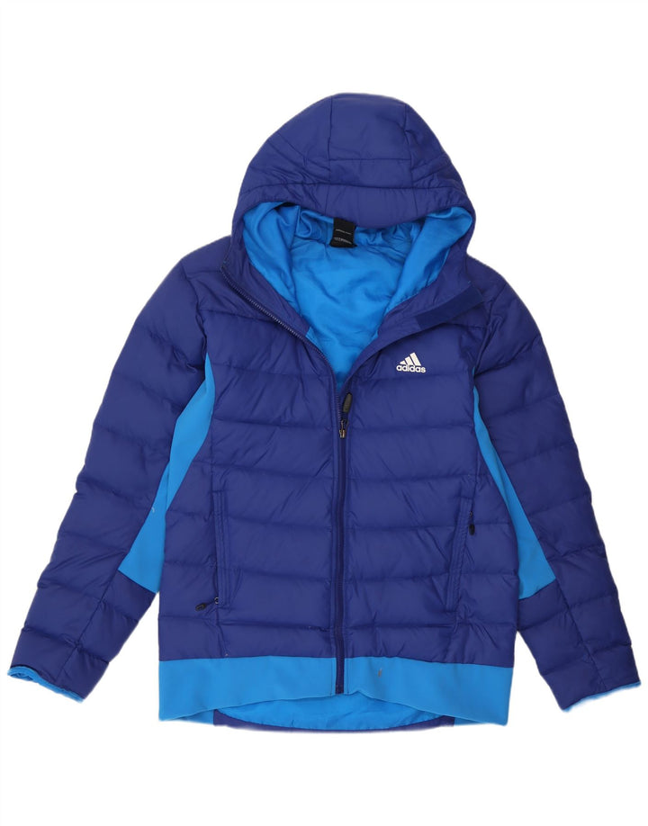 Giacca imbottita con cappuccio da uomo Adidas UK 40/42 Colorblock blu medio
