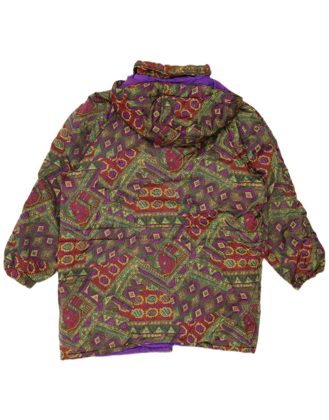 Giacca imbottita con cappuccio da donna VINTAGE UK 18 XL multicolore geometrica