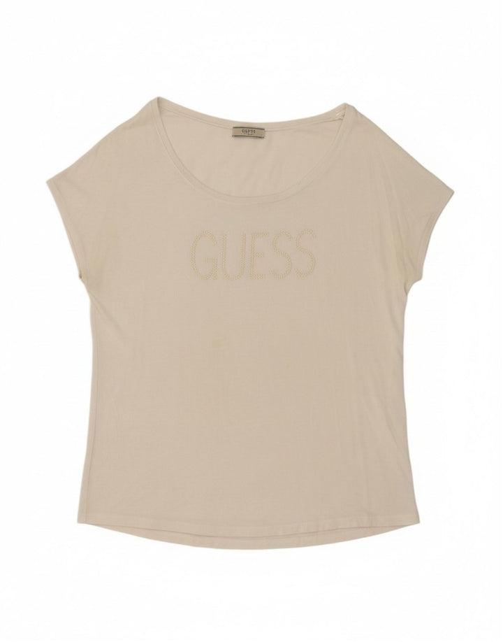 GUESS Womens Graphic T-Shirt Top UK 14 Medium White Viscose