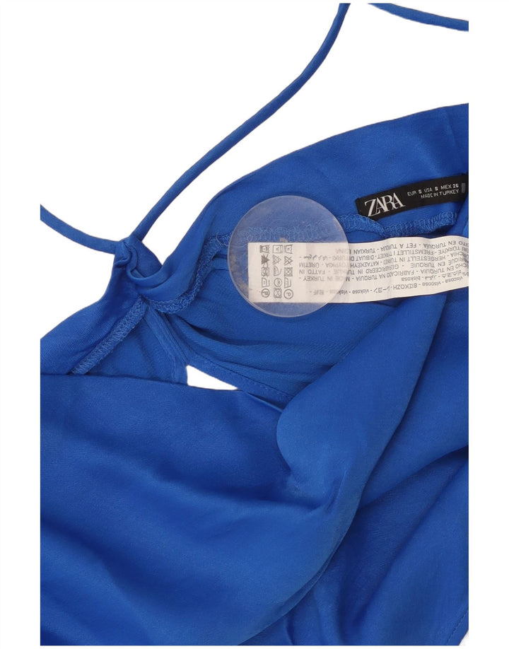 Top corto da donna Zara UK 8 piccolo in viscosa blu